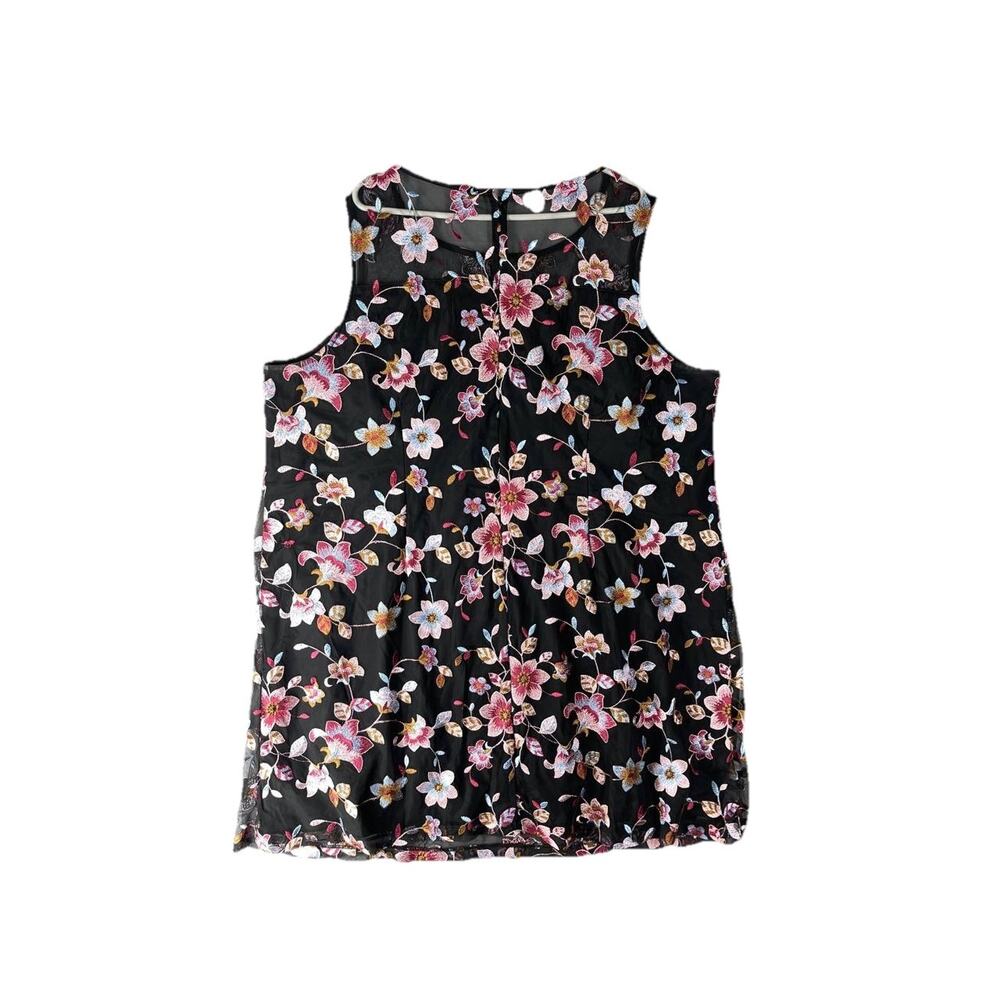 Lane Bryant Women’s Floral Black Pink Sheer Embroidered‎ Top Sz 28